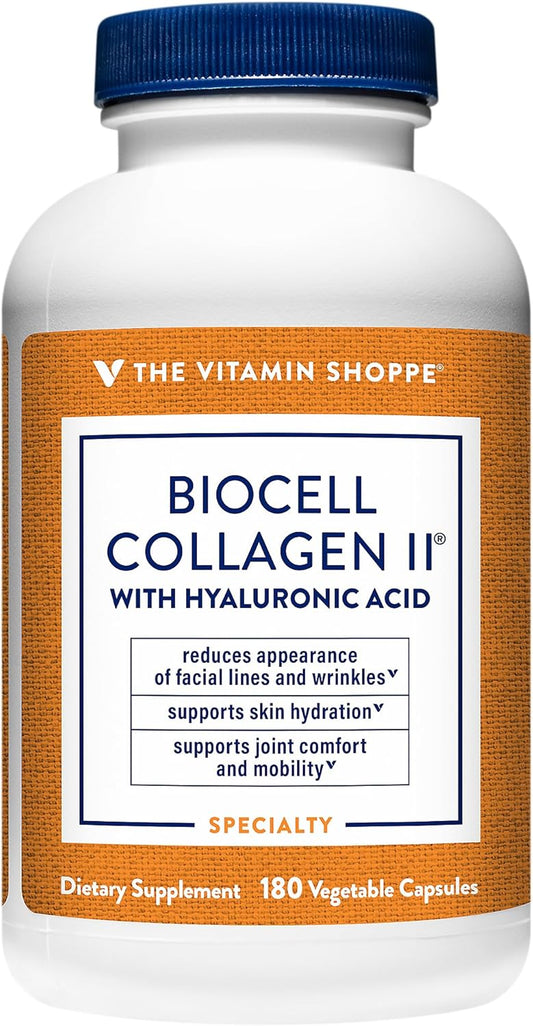 Vitamin Shoppe Biocell Collagen II with Hyaluronic Acid Capsules - Supports Skin, Joint, & Cartilage Health - Hydration & Elasticity - 1000mg - 60 Count