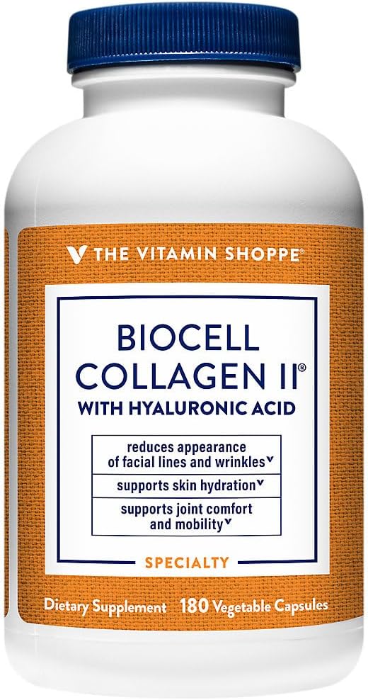 Vitamin Shoppe Biocell Collagen II with Hyaluronic Acid Capsules - Supports Skin, Joint, & Cartilage Health - Hydration & Elasticity - 1000mg - 60 Count