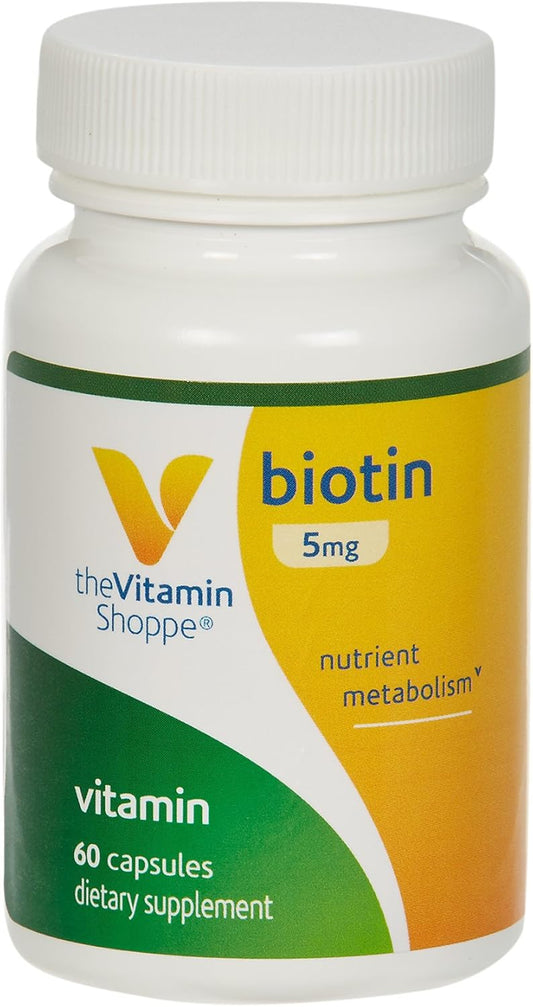 Vitamin Shoppe Biotin 5,000MCG Capsules for Hair, Skin, Nails, Energy Production - 60 Count
