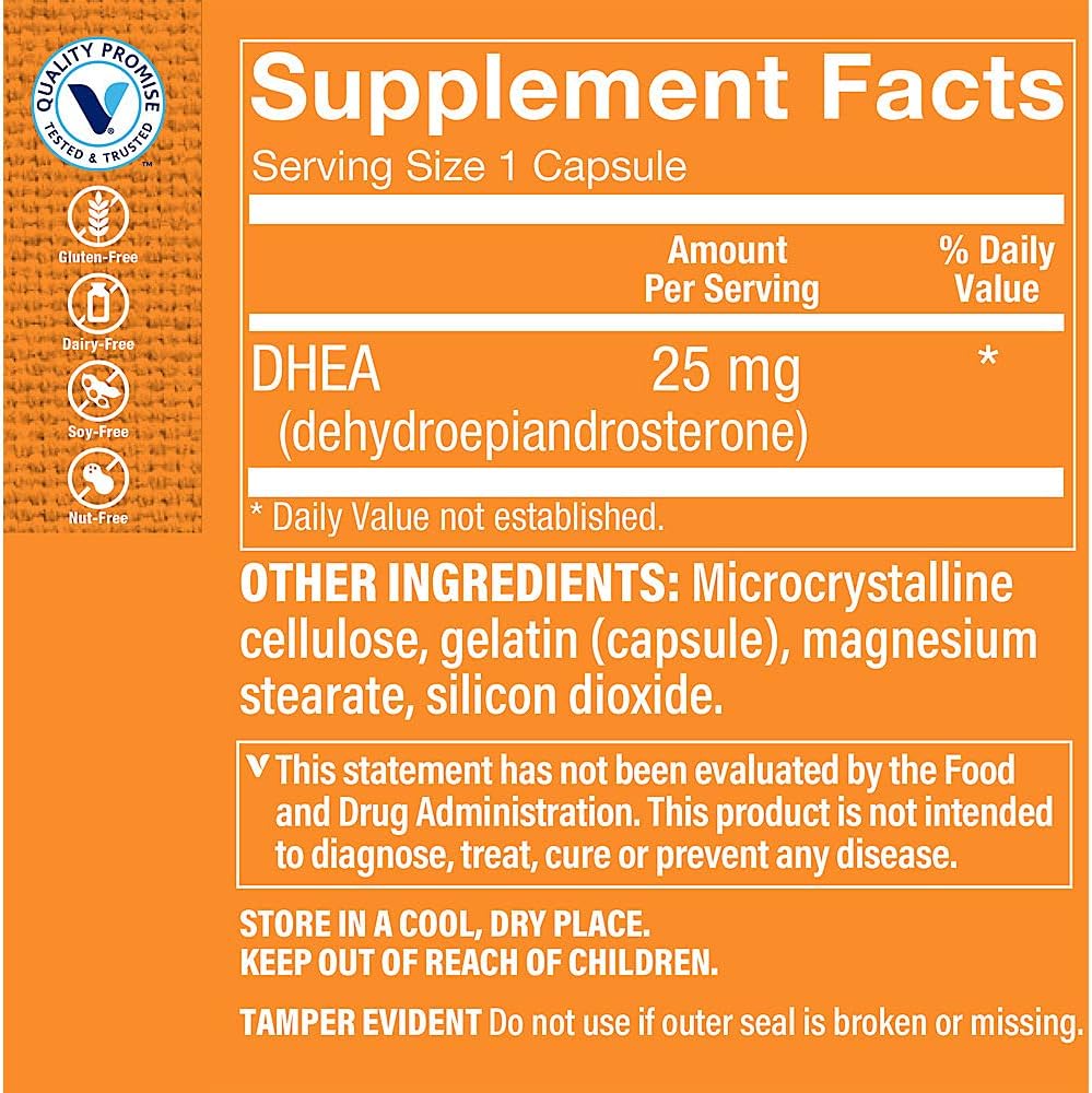 Vitamin Shoppe DHEA 25MG Capsules for Hormonal Balance and Healthy Aging in Men & Women - 120 Count