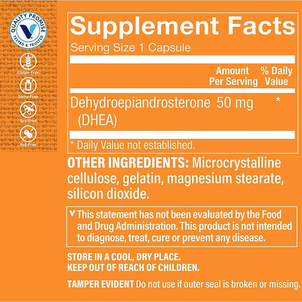 Vitamin Shoppe DHEA 50MG Capsules for Hormonal Balance and Healthy Aging, Men & Women, 120 Count