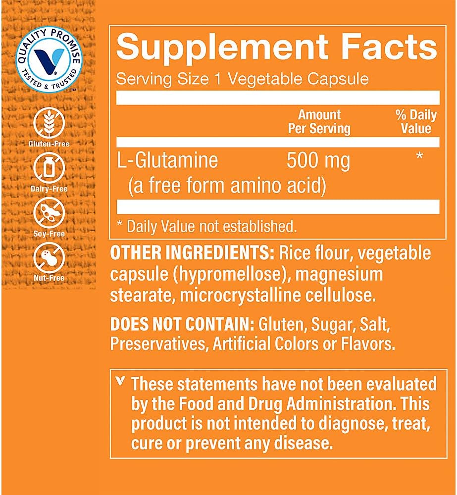 Vitamin Shoppe L-Glutamine 500MG Capsules - 100 Count