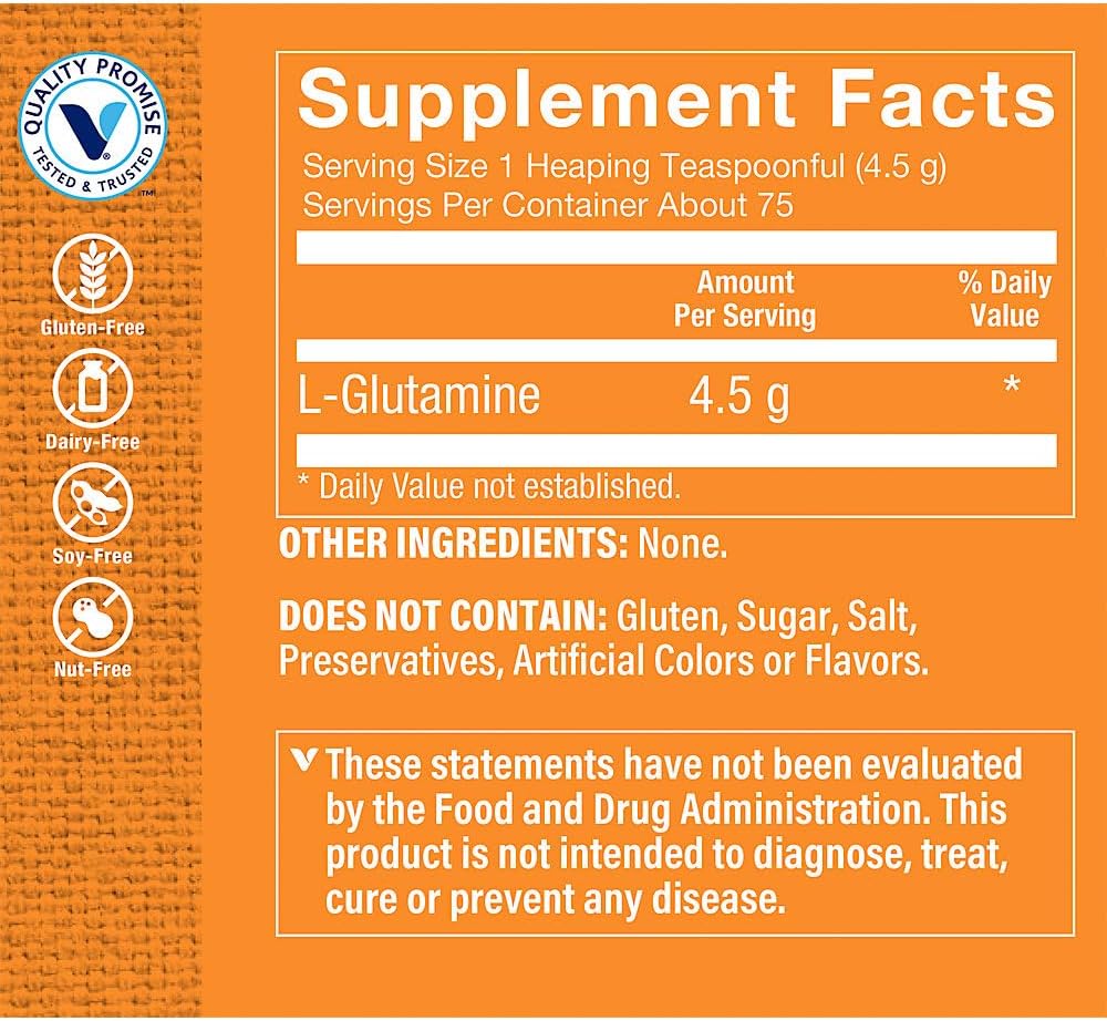 Vitamin Shoppe L-Glutamine Powder 4.5G - Supports Muscle Recovery & Immune Health - Free Form Amino Acid - 12 Ounces