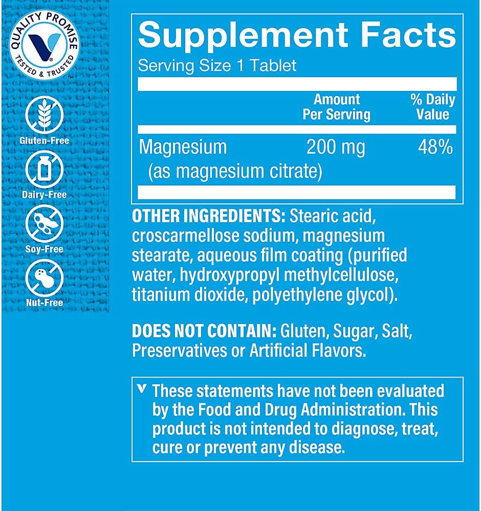 Vitamin Shoppe Magnesium Citrate 200mg Tablets - Supports Muscle Relaxation and Energy Production - 300 Tablets