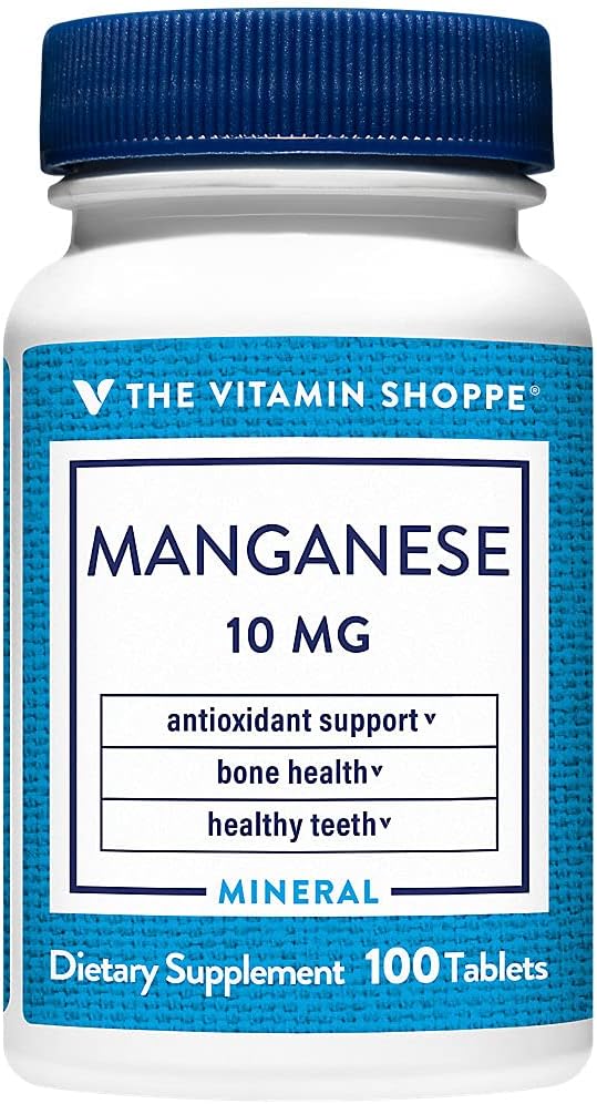 Vitamin Shoppe Manganese 10MG: Antioxidant Supplement for Strong Bones & Teeth (100 Tablets)