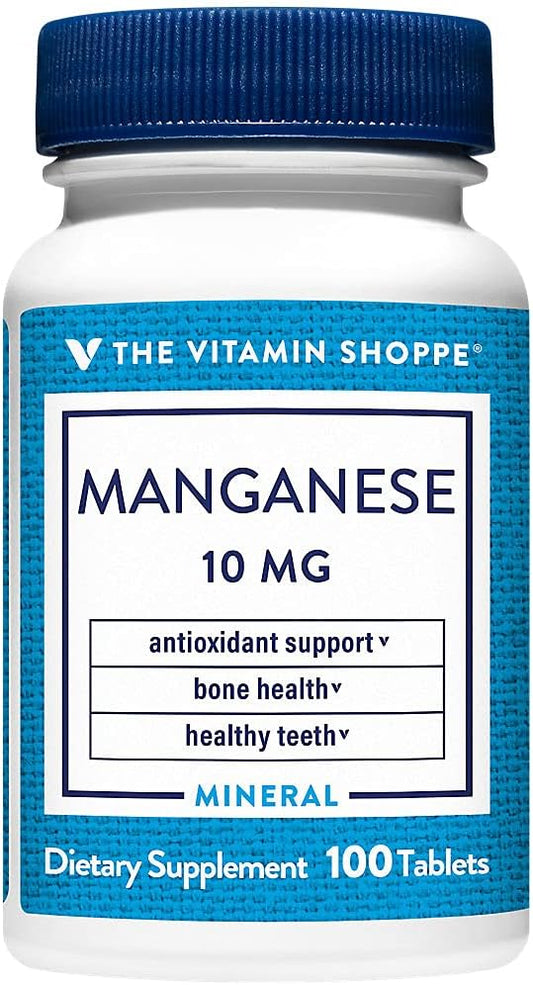 Vitamin Shoppe Manganese 10MG: Antioxidant Supplement for Strong Bones & Teeth (100 Tablets)