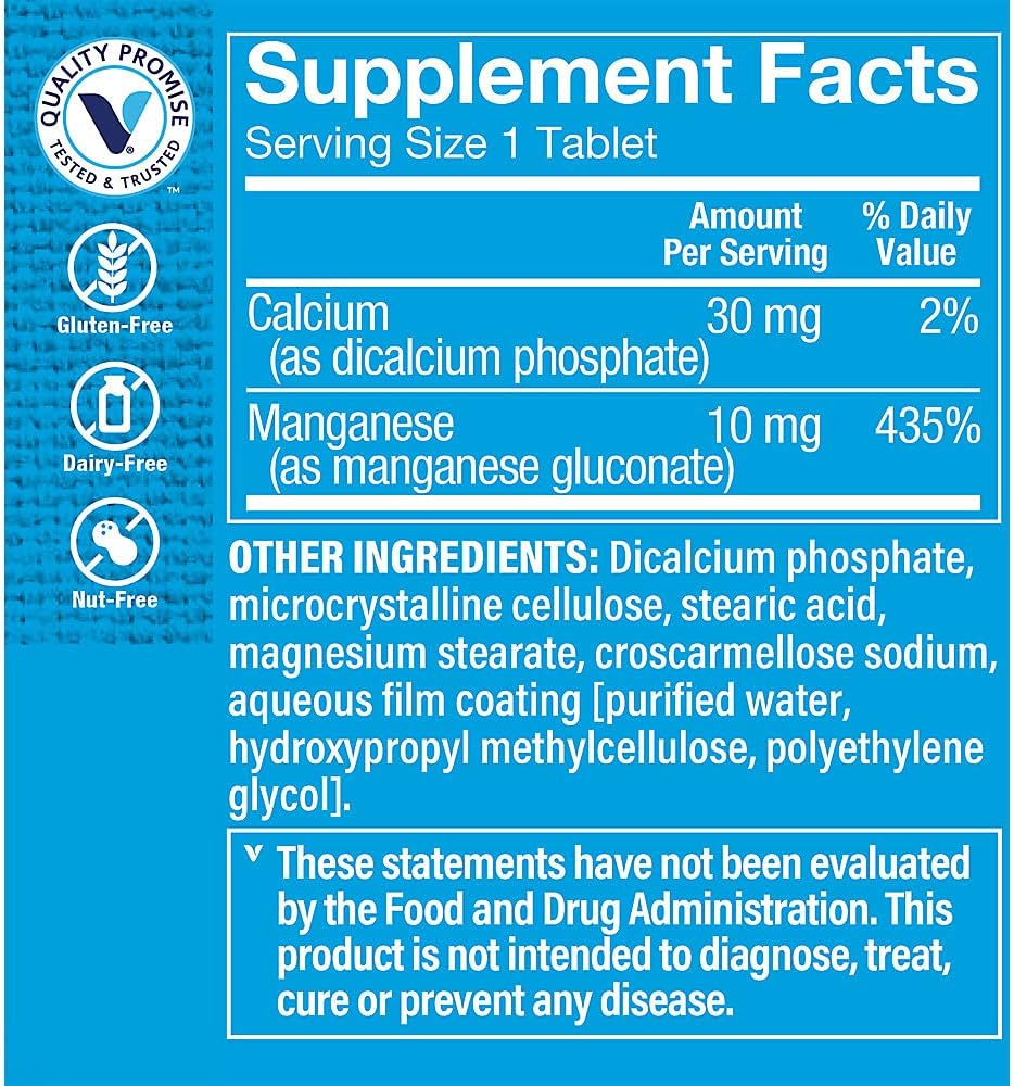 Vitamin Shoppe Manganese 10MG: Antioxidant Supplement for Strong Bones & Teeth (100 Tablets)