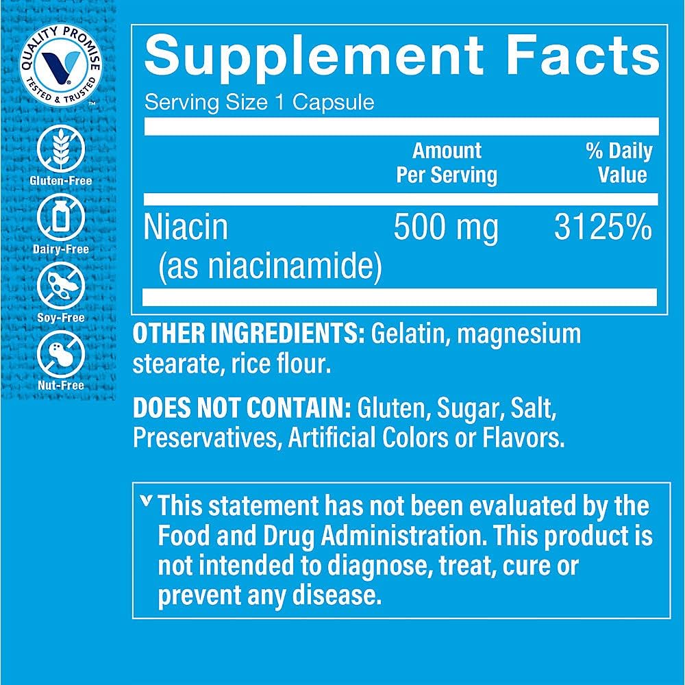 Vitamin Shoppe Niacinamide 500MG Capsules for Healthy Cholesterol Levels - Once Daily Supplement (100 Count)