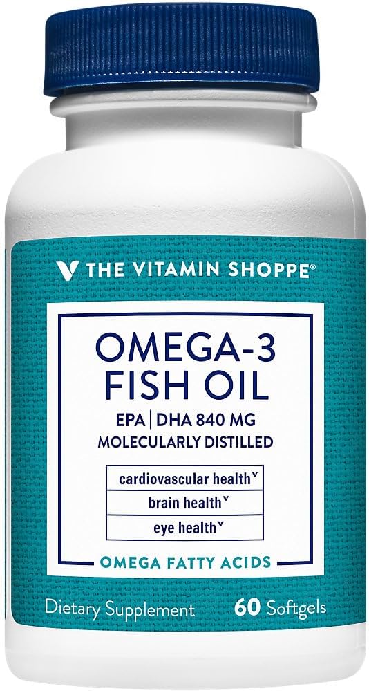 Vitamin Shoppe Omega 3 Fish Oil Softgels - 1100mg, EPA 600mg, DHA 240mg - Cardiovascular, Joint, Brain Health - 60 ct