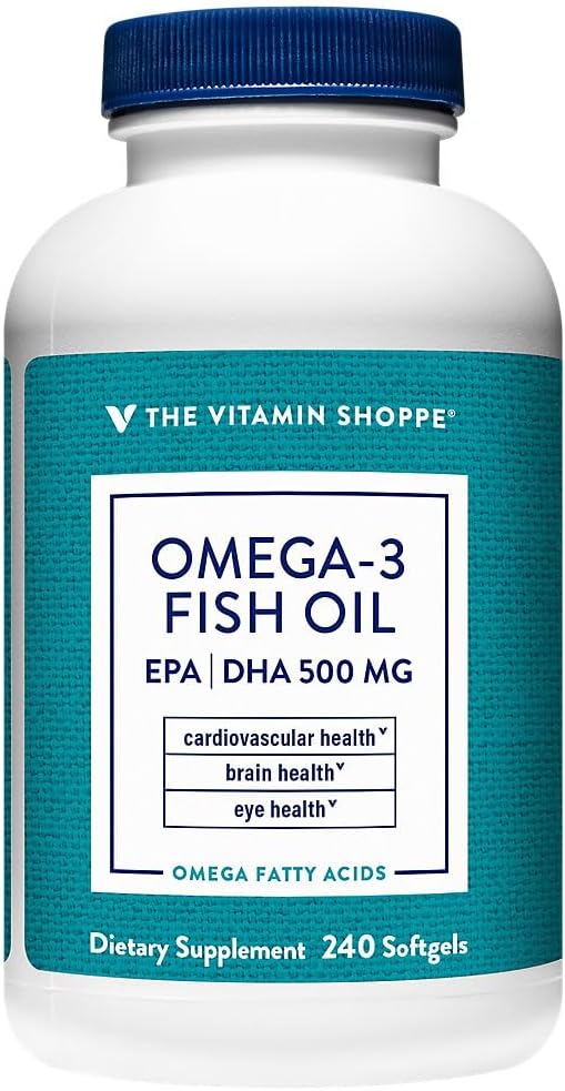 Vitamin Shoppe Omega-3 Fish Oil Softgels, 1000mg, High Purity EPA & DHA, Cardiovascular & Brain Health Support