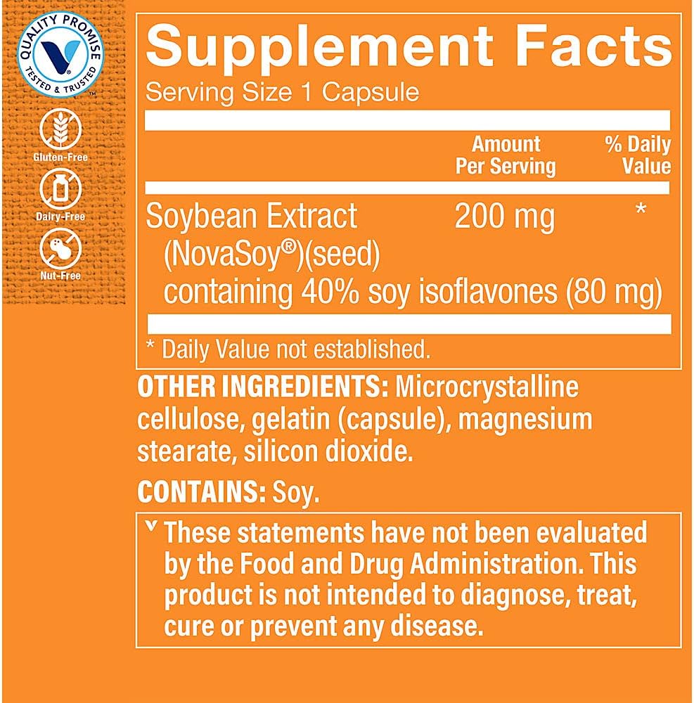 Vitamin Shoppe Soy Isoflavones 200MG Capsules for Menopause Support and Women's Health, Derived from Soybeans, Bone and Cardiovascular Support