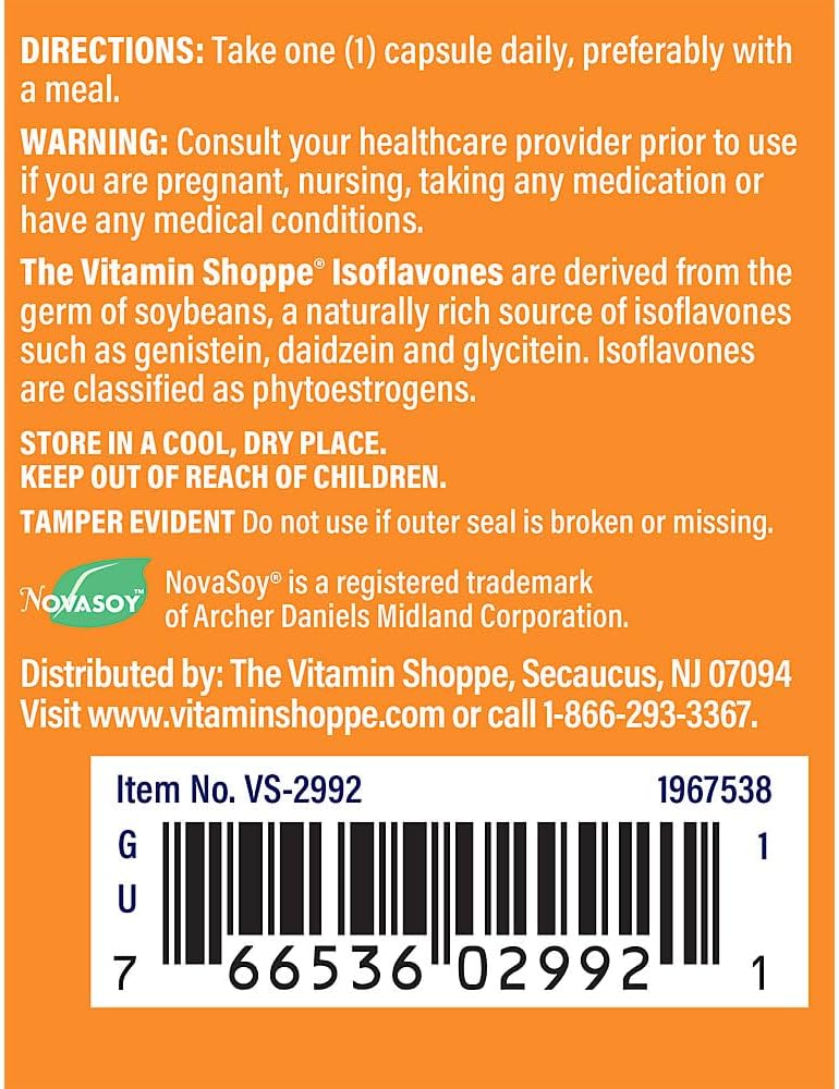 Vitamin Shoppe Soy Isoflavones 200MG Capsules for Menopause Support and Women's Health, Derived from Soybeans, Bone and Cardiovascular Support