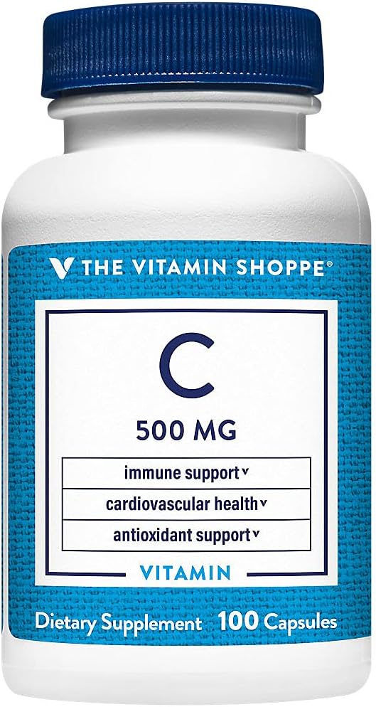 Vitamin Shoppe Vitamin C 500MG Capsules, Immune and Cardiovascular Health Support