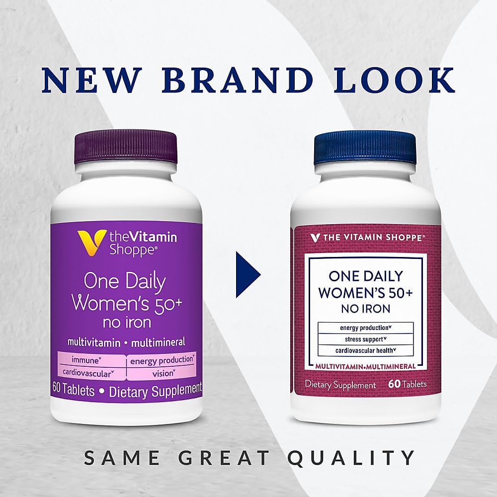Vitamin Shoppe Women's 50+ Multivitamin - No Iron, Multi-Mineral Supplement - Supports Energy, Cardiovascular, Vision, Immune Health - 60 Tablets