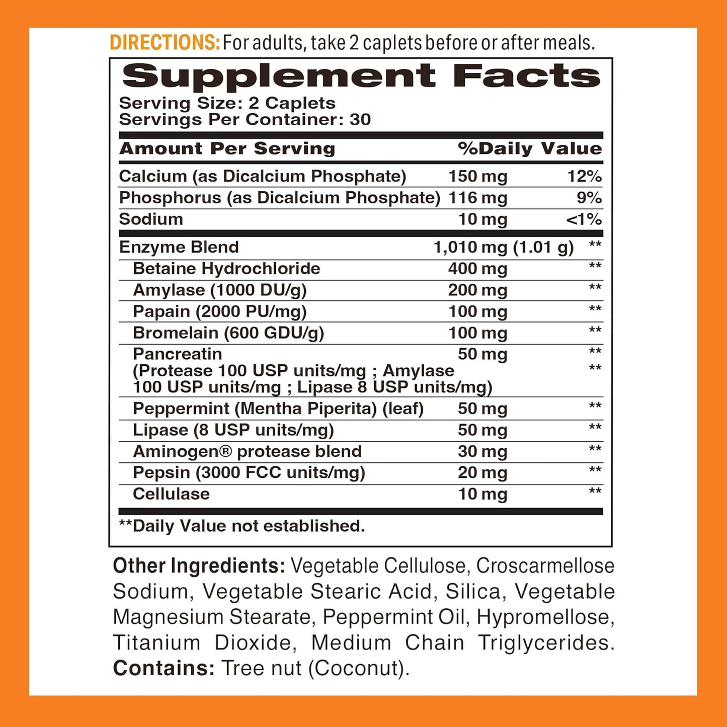 Vitamin World Digest-13 Multi-Enzyme: 1010mg Blend for Digestion & Absorption, 60 Caplets for Bloating & Gas