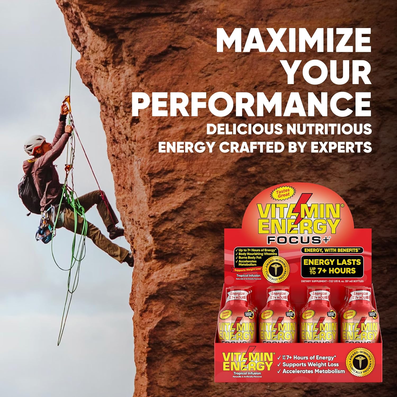 VitaminEnergy™ Keto Energy Shot (12 Pack) - Focus+ Formula with BCAAs & COQ10, Lasts 7+ Hours, 1.93 fl oz
