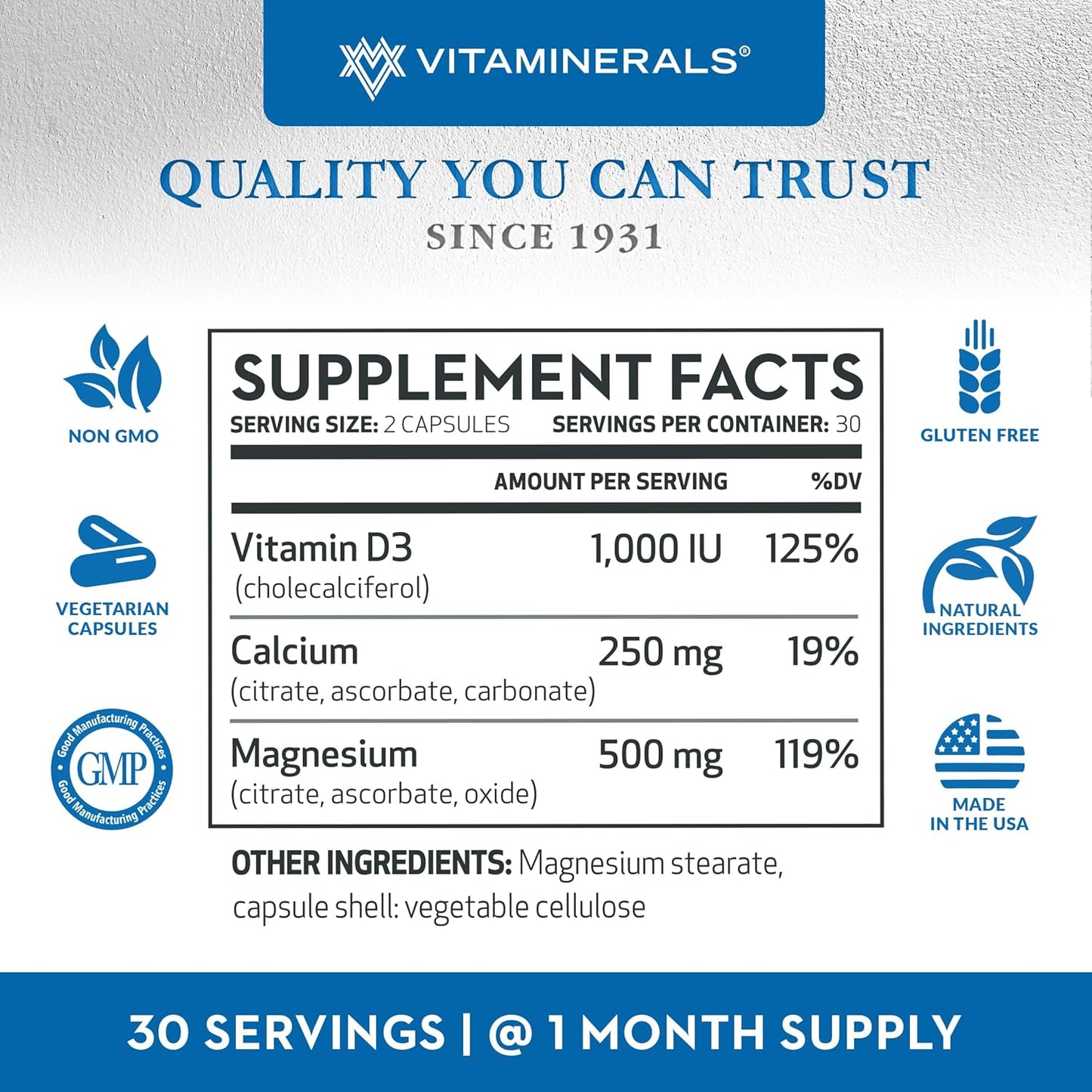 Vitaminerals 10 Magnese Bone and Muscle Support Supplement - 60 Vegetarian Capsules