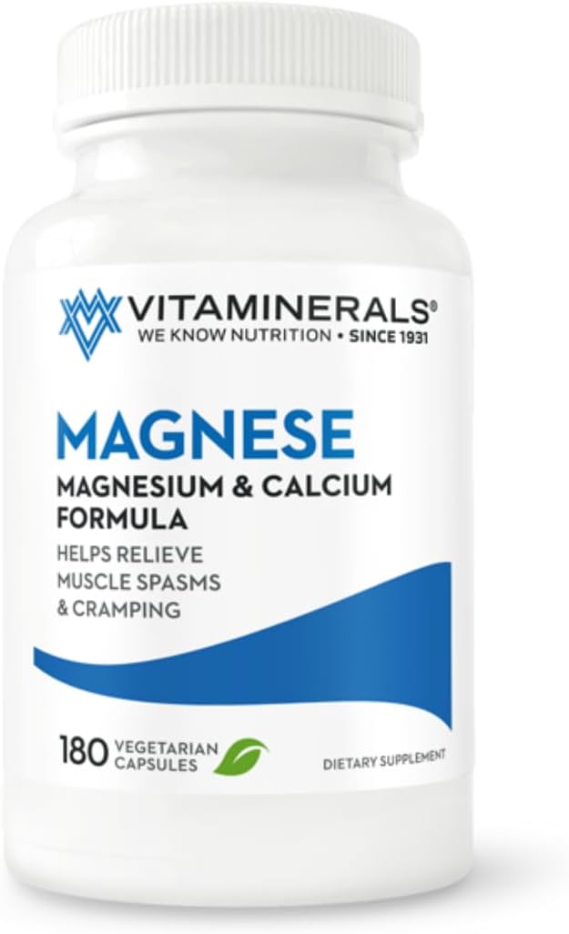 Vitaminerals 10 Magnese® Bone & Muscle Support Supplement with Magnesium, Calcium, and Vitamin D3 - 180 Veggie Capsules