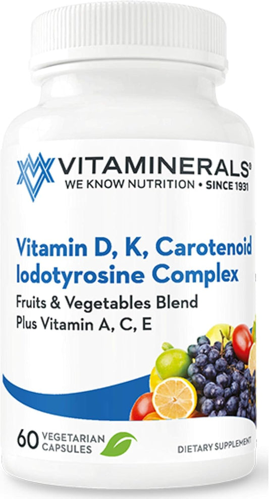 Vitaminerals® Vitamin D3 + K Complex with Veggies & Fruits Blend - 2500iu D, 80mcg K - 60 Capsules