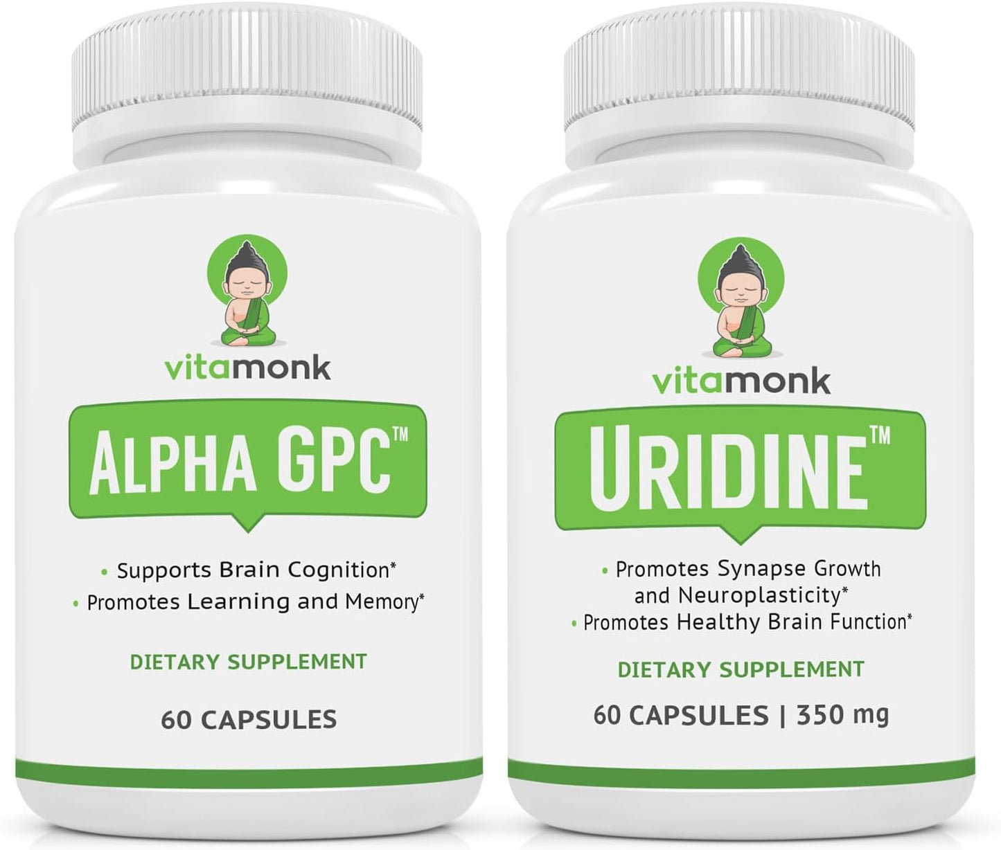 VitaMonk Brain Boost Bundle with Alpha GPC, Uridine, Low Dose Caffeine, and L-Theanine - Cognitive Enhancement Supplement Pack