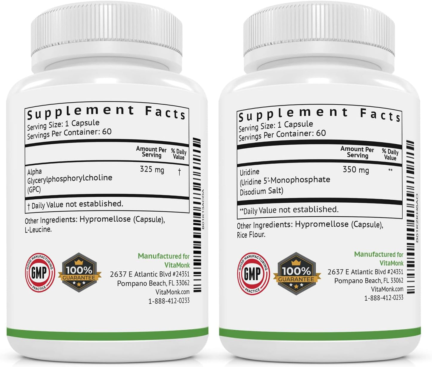 VitaMonk Brain Boost Bundle with Alpha GPC, Uridine, Low Dose Caffeine, and L-Theanine - Cognitive Enhancement Supplement Pack