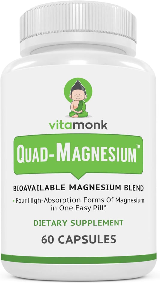 Vitamonk Quad Magnesium Blend - High Absorption Complex for Sleep, Heart, and Mood - Orotate, Glycinate, Taurate, Malate - BoostGo Australia