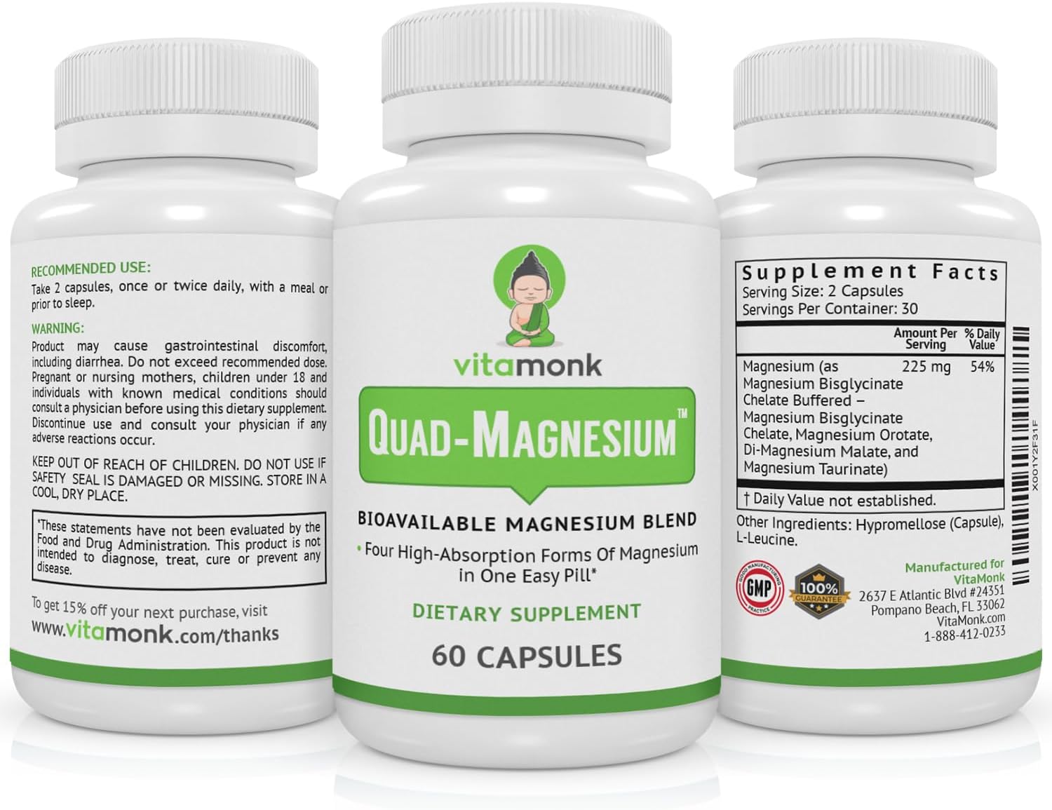 Vitamonk Quad Magnesium Blend - High Absorption Complex for Sleep, Heart, and Mood - Orotate, Glycinate, Taurate, Malate - BoostGo Australia