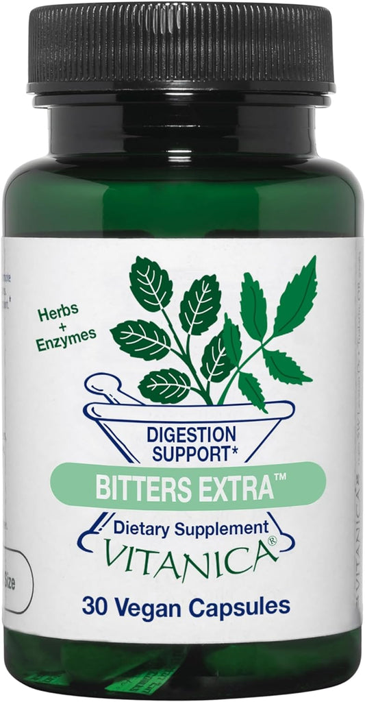 Vitanica Bitters Extra Capsules - Vegan Digestion Support Supplement (30 Count)