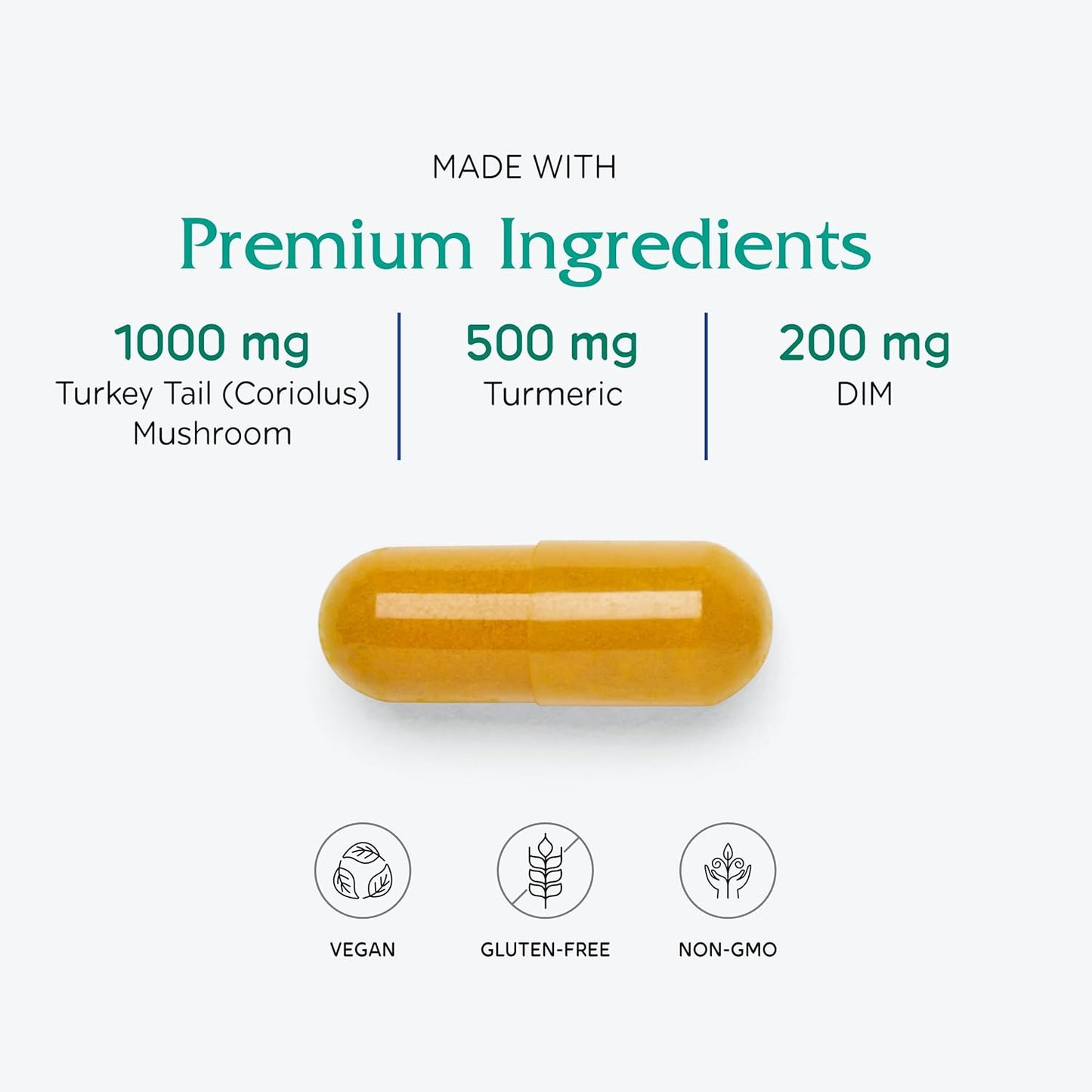 Vitanica Immune Support Blend with DIM Supplement, Turkey Tail Mushroom, Turmeric & Green Tea - 90 Vegan Capsules