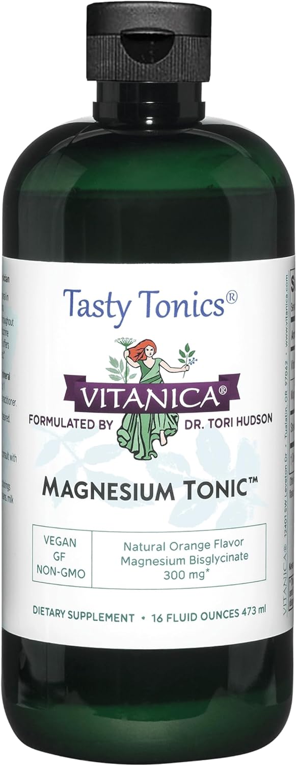 Vitanica Liquid Magnesium Bisglycinate Chelate 300mg with Vitamin B6 - Orange Flavor - Vegan, Gluten Free, Non-GMO - 16 fl oz