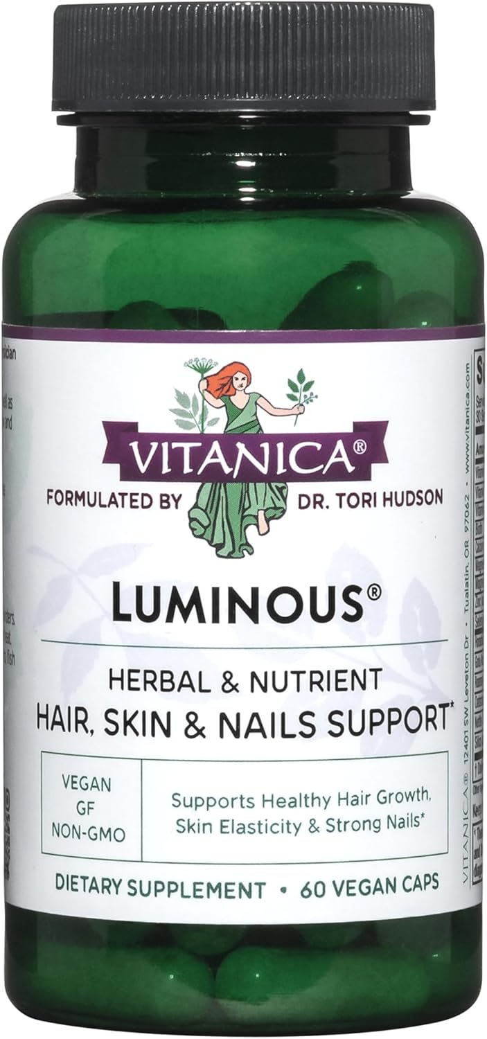 Vitanica Luminous Hair Skin and Nail Support Supplement 60 Capsules - Vegan Formula for Healthy Hair Skin and Nails