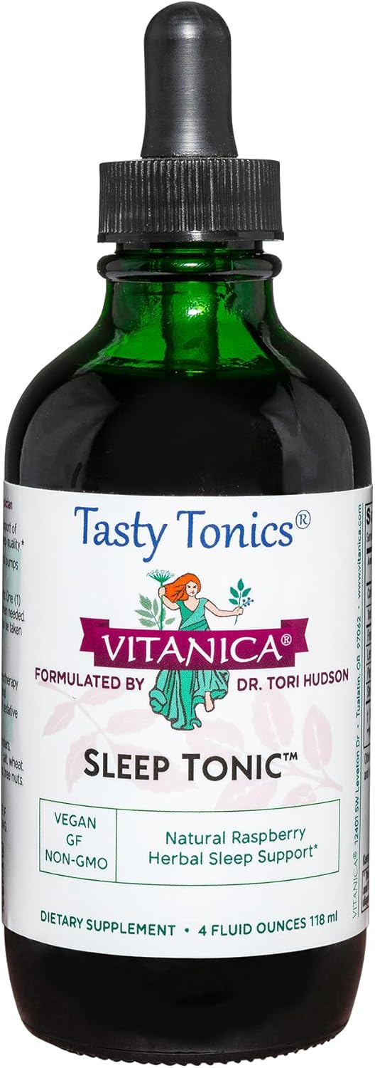 Vitanica Sleep Tonic Liquid Supplement for Adults - Natural Sleep Aid with Valerian Root, Lemon Balm, and Passion Flower - Vegan, 4 oz