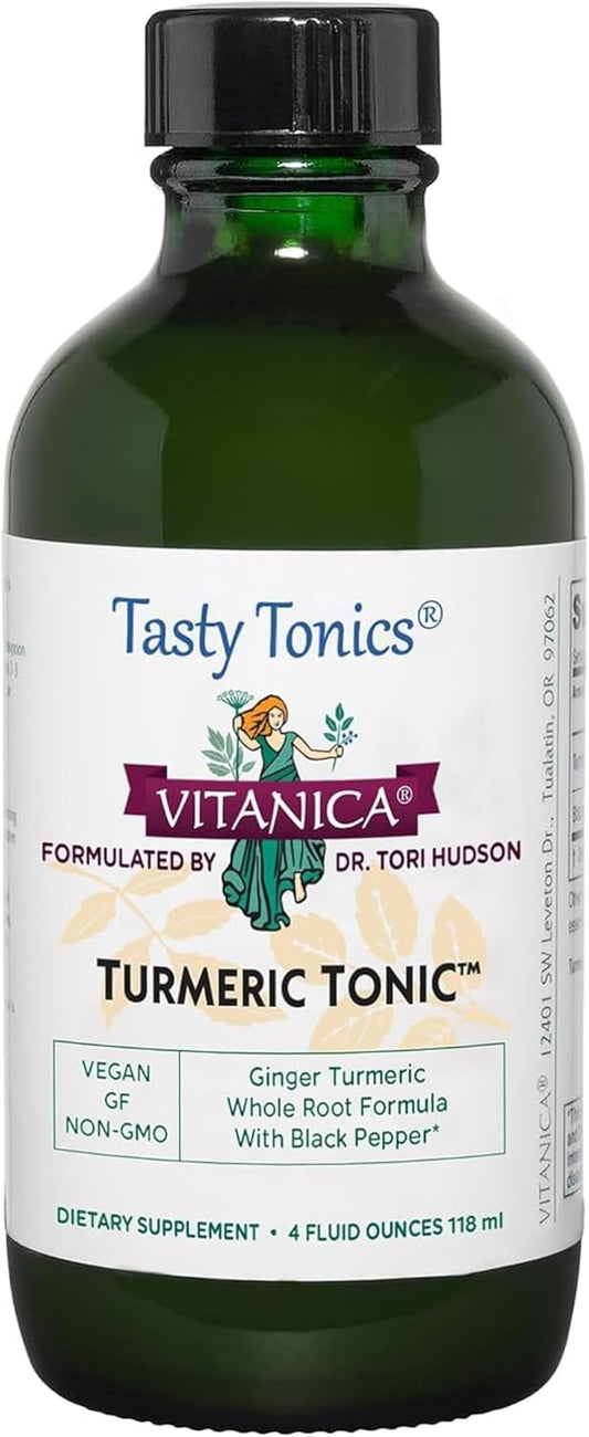 Vitanica Turmeric Tonic 1000mg Liquid Supplement with Black Pepper & Ginger - Antioxidant Vegan Gluten Free - 4oz