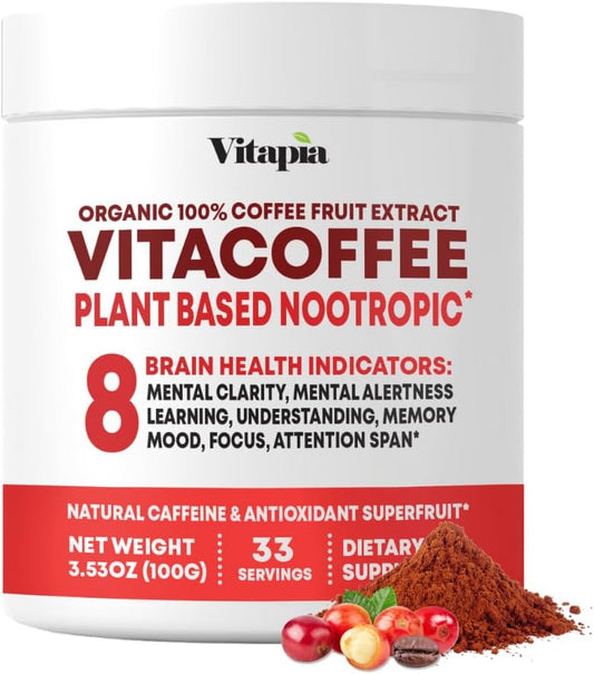 Vitapia Vitacoffee Caffeine Coffee Fruit Powder - Energy, Memory, Focus, Antioxidant - 100g, 33 Day Supply - Non-GMO, Gluten-Free, Vegan Supplement