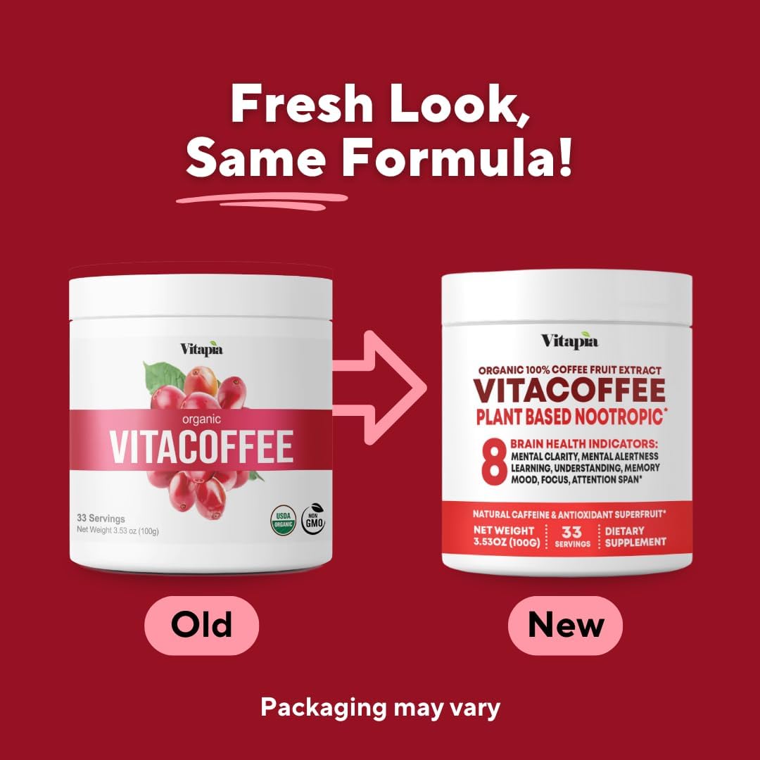 Vitapia Vitacoffee Caffeine Coffee Fruit Powder - Energy, Memory, Focus, Antioxidant - 100g, 33 Day Supply - Non-GMO, Gluten-Free, Vegan Supplement