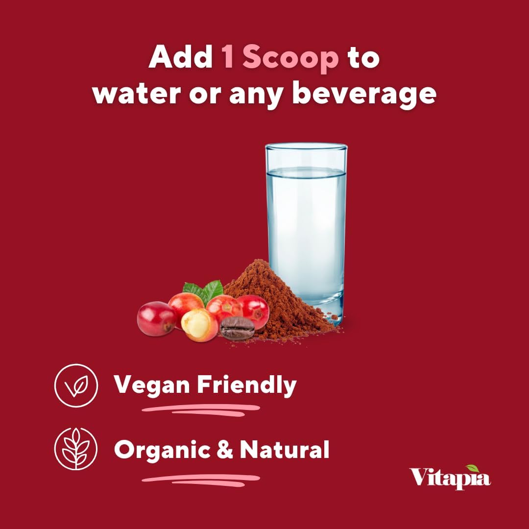 Vitapia Vitacoffee Caffeine Coffee Fruit Powder - Energy, Memory, Focus, Antioxidant - 100g, 33 Day Supply - Non-GMO, Gluten-Free, Vegan Supplement