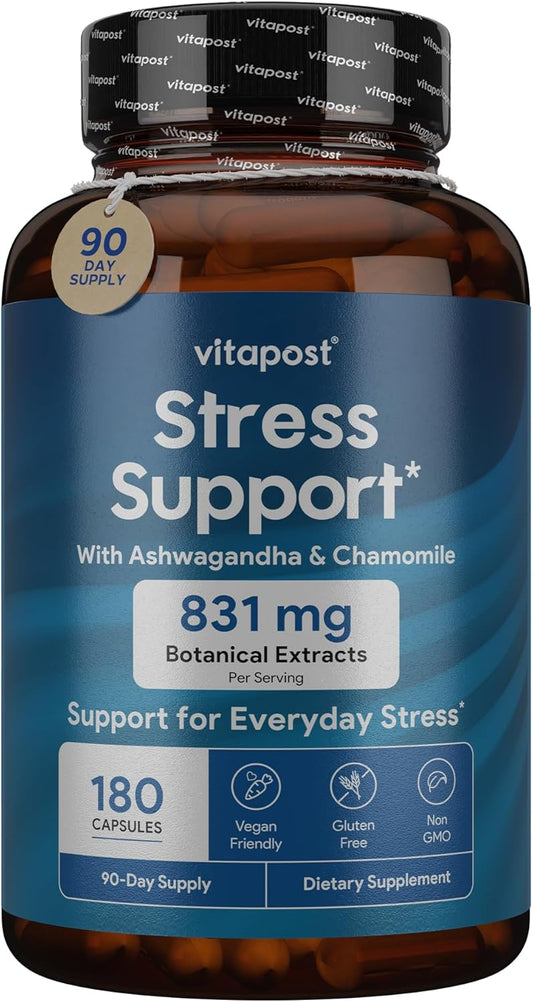 VitaPost Stress Support Supplement with Natural Ingredients for Healthy Stress Response - 180 Capsules