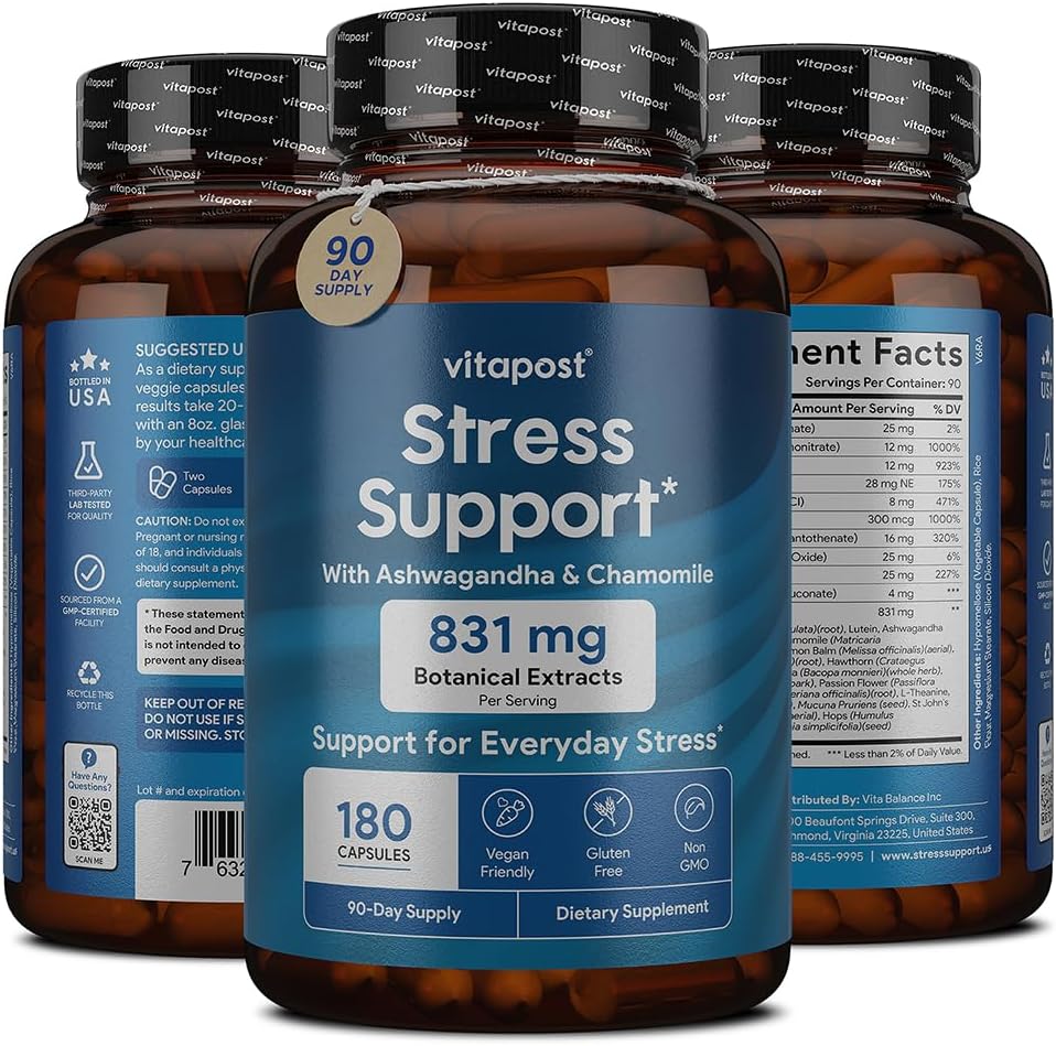 VitaPost Stress Support Supplement with Natural Ingredients for Healthy Stress Response - 180 Capsules