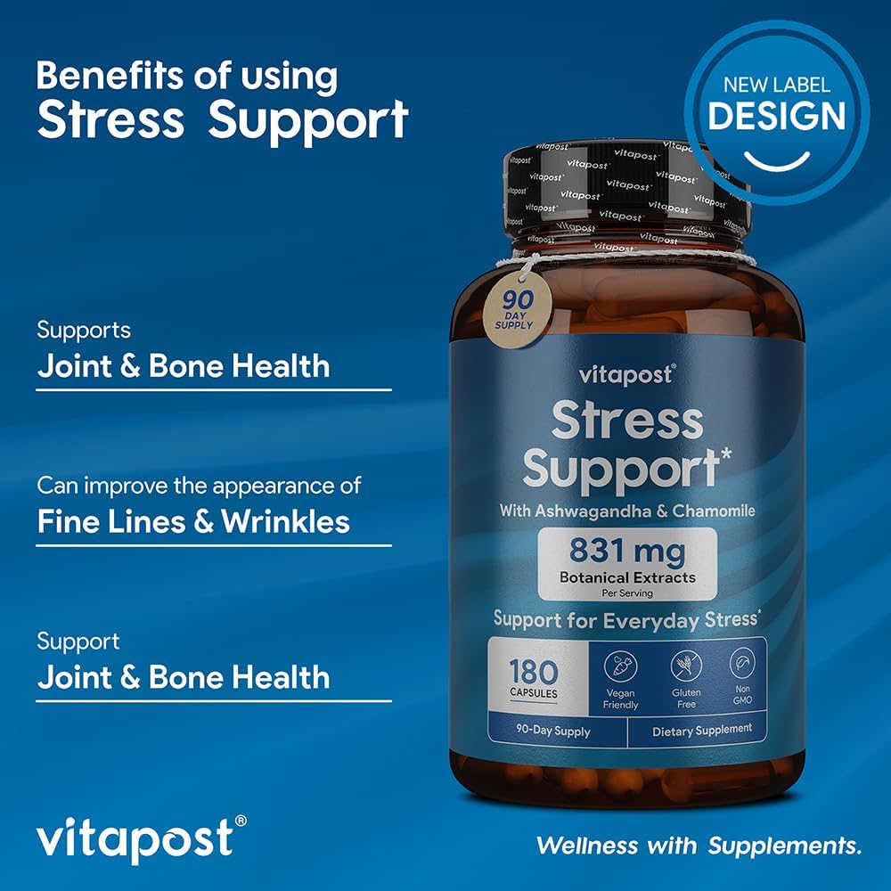 VitaPost Stress Support Supplement with Natural Ingredients for Healthy Stress Response - 180 Capsules