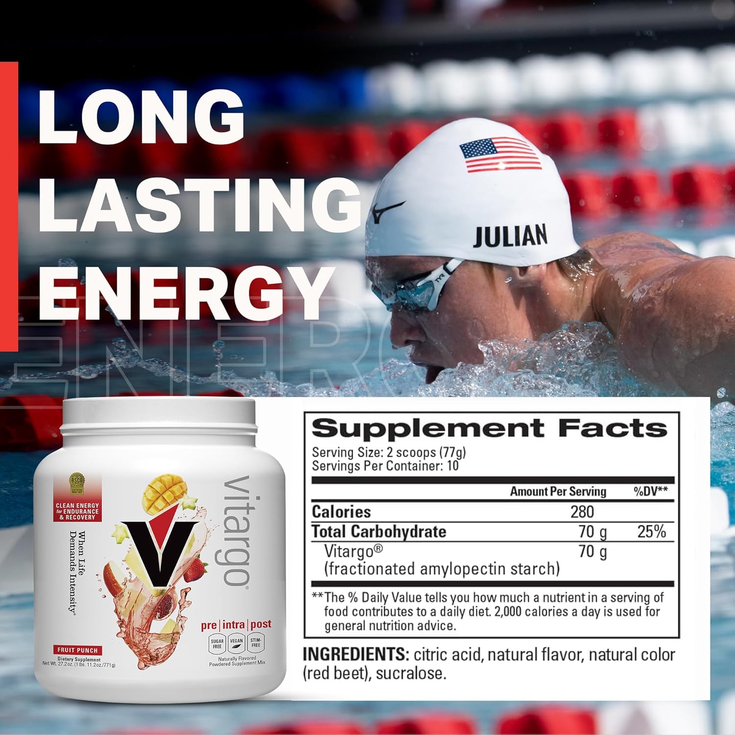 Vitargo Carbohydrate Powder Fruit Punch 1.7 LB - Fast Muscle Glycogen Replenishment - Sugar-Free Complex Carb Powder for Recovery, Endurance & Muscle Gain - Made in USA - BoostGo Australia
