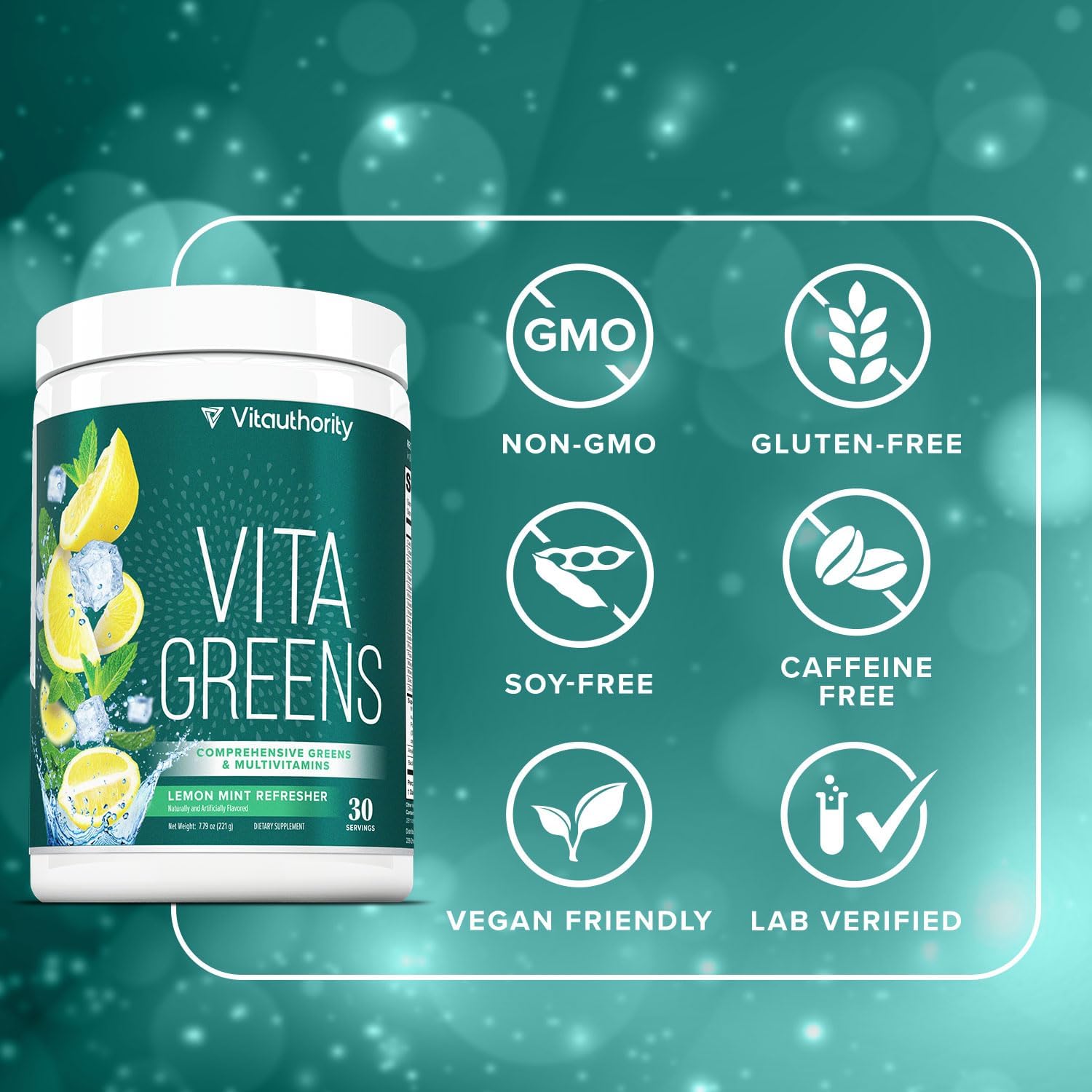 Vitauthority Vita Greens Superfood Powder: Immune & Digestive Support + Energy Boost | Daily Multivitamin Blend