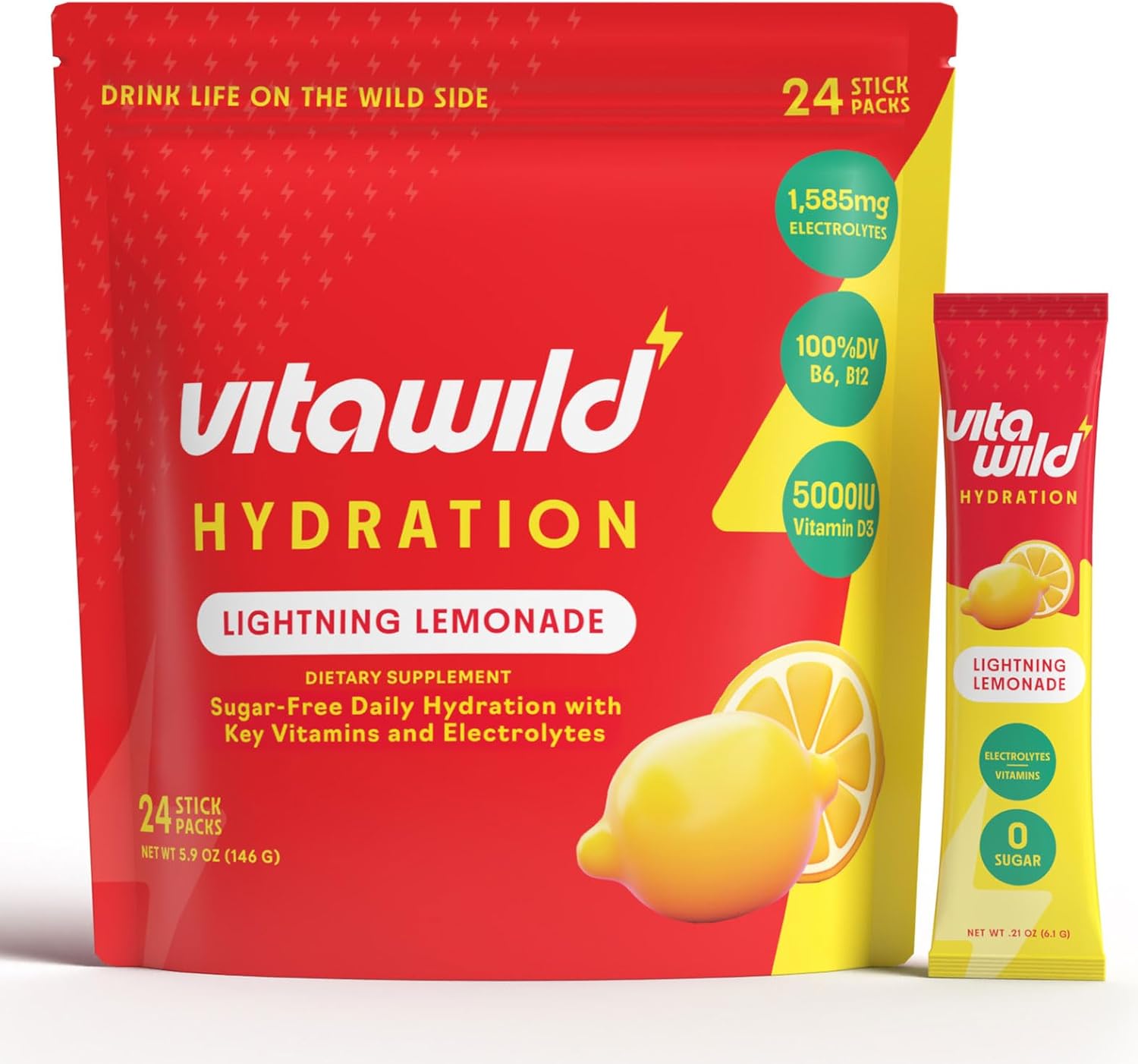 VitaWild Sugar Free Hydration Powder Stick Packs - Convenient Single-Serving Packets