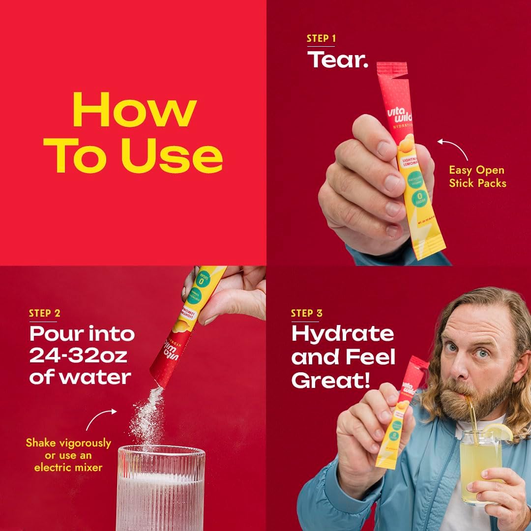 VitaWild Sugar Free Hydration Powder Stick Packs - Convenient Single-Serving Packets