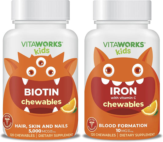 VitaWorks Kids Biotin and Iron Bundle with Vitamin C Chewables