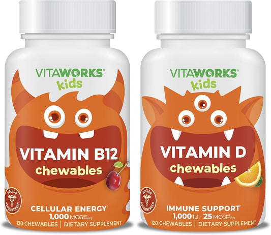 VitaWorks Kids Bundle: Vitamin B12 and D3 Chewables for Immune Support