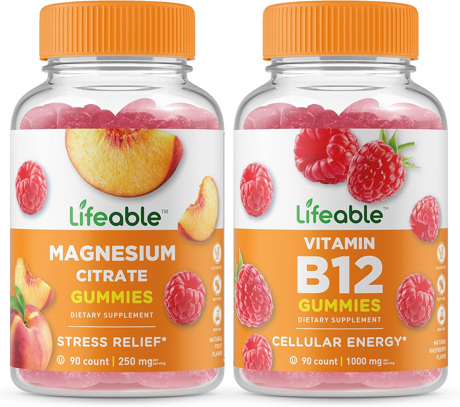 VitaWorks Lifeable Magnesium 85mg + Vitamin B12 Gummies Bundle - Delicious Chewable Vitamin Supplement, Gluten-Free & Non-GMO