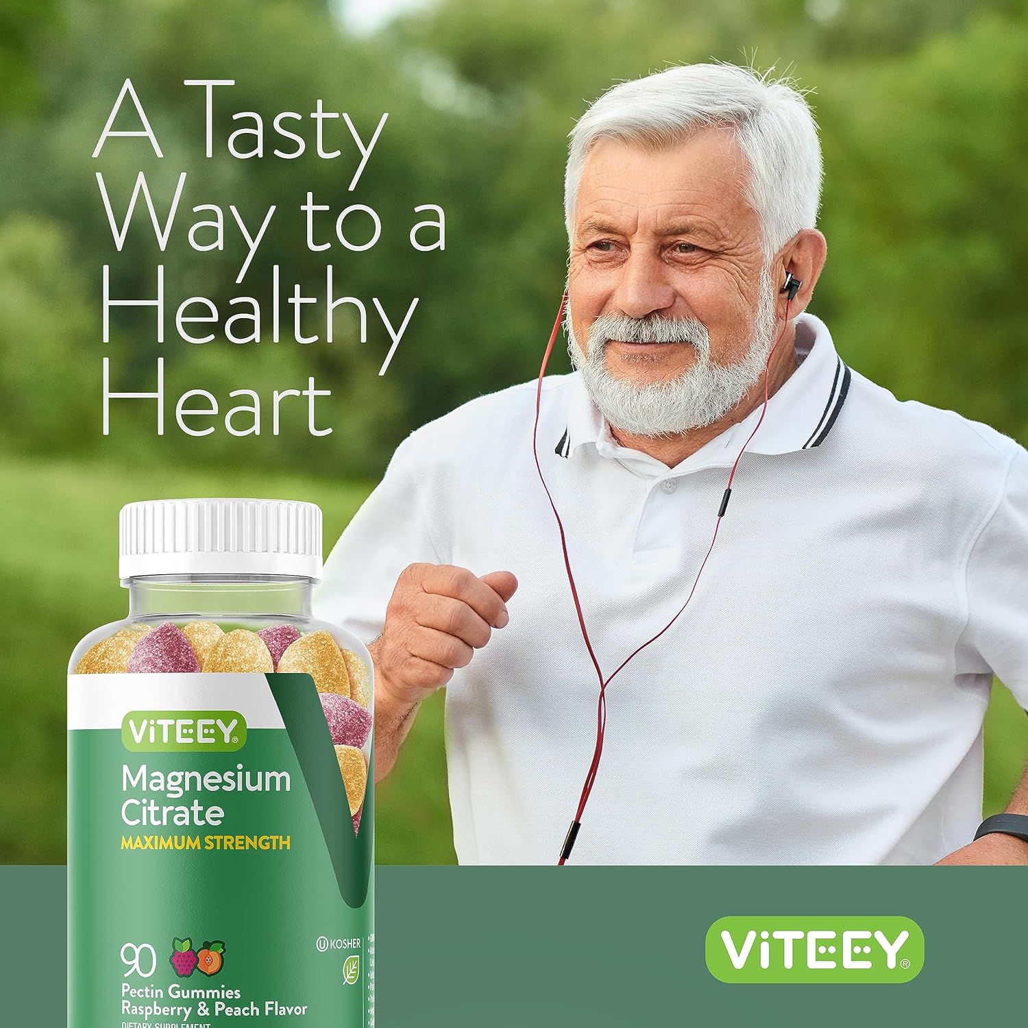 Viteey Magnesium Citrate Gummies - Maximum Strength 255mg for Calm Mood & Muscle Function - Vegan Raspberry & Peach Flavored Gummy