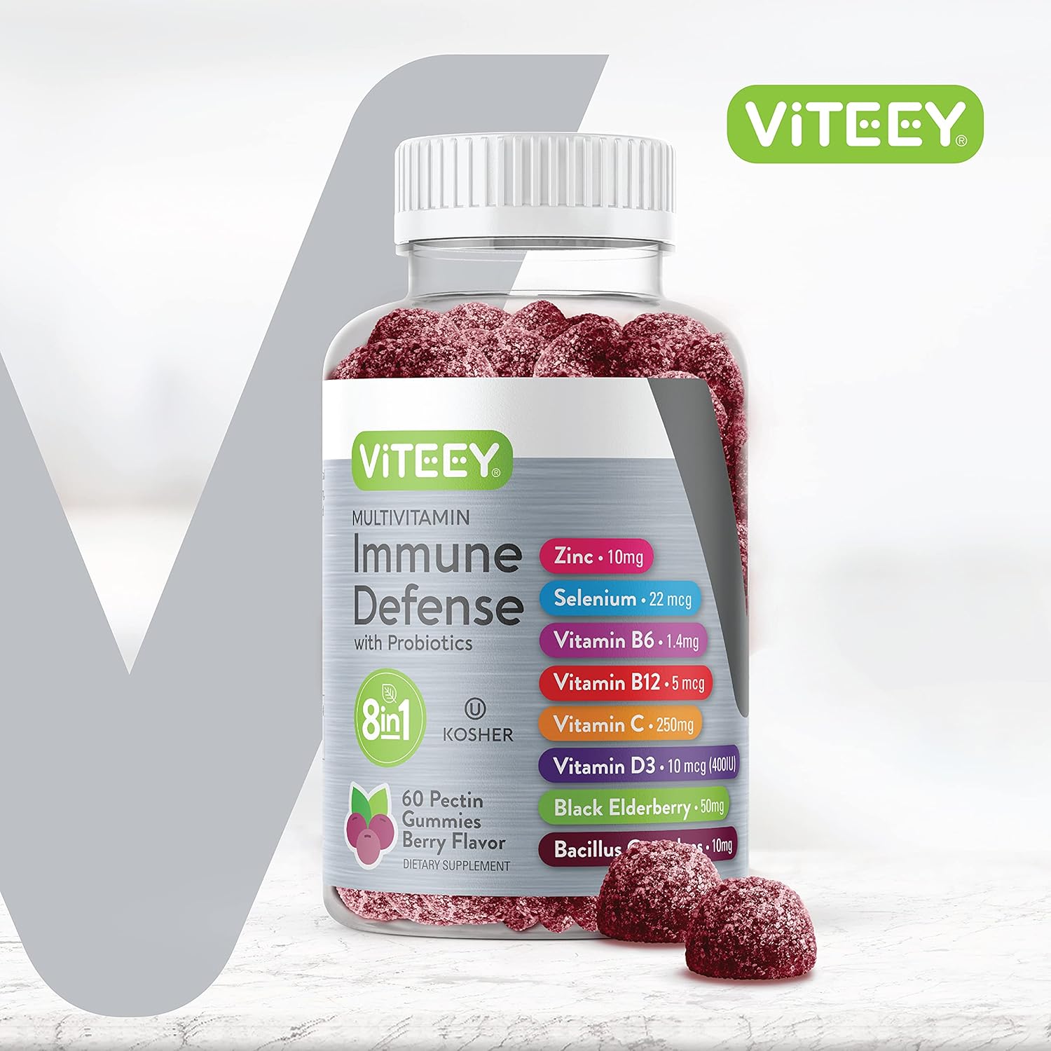 Viteey Multivitamin Gummies with Probiotics - Immune Support for Adults & Teens - Vegetarian Berry Flavored Chewable Supplement - BoostGo Australia