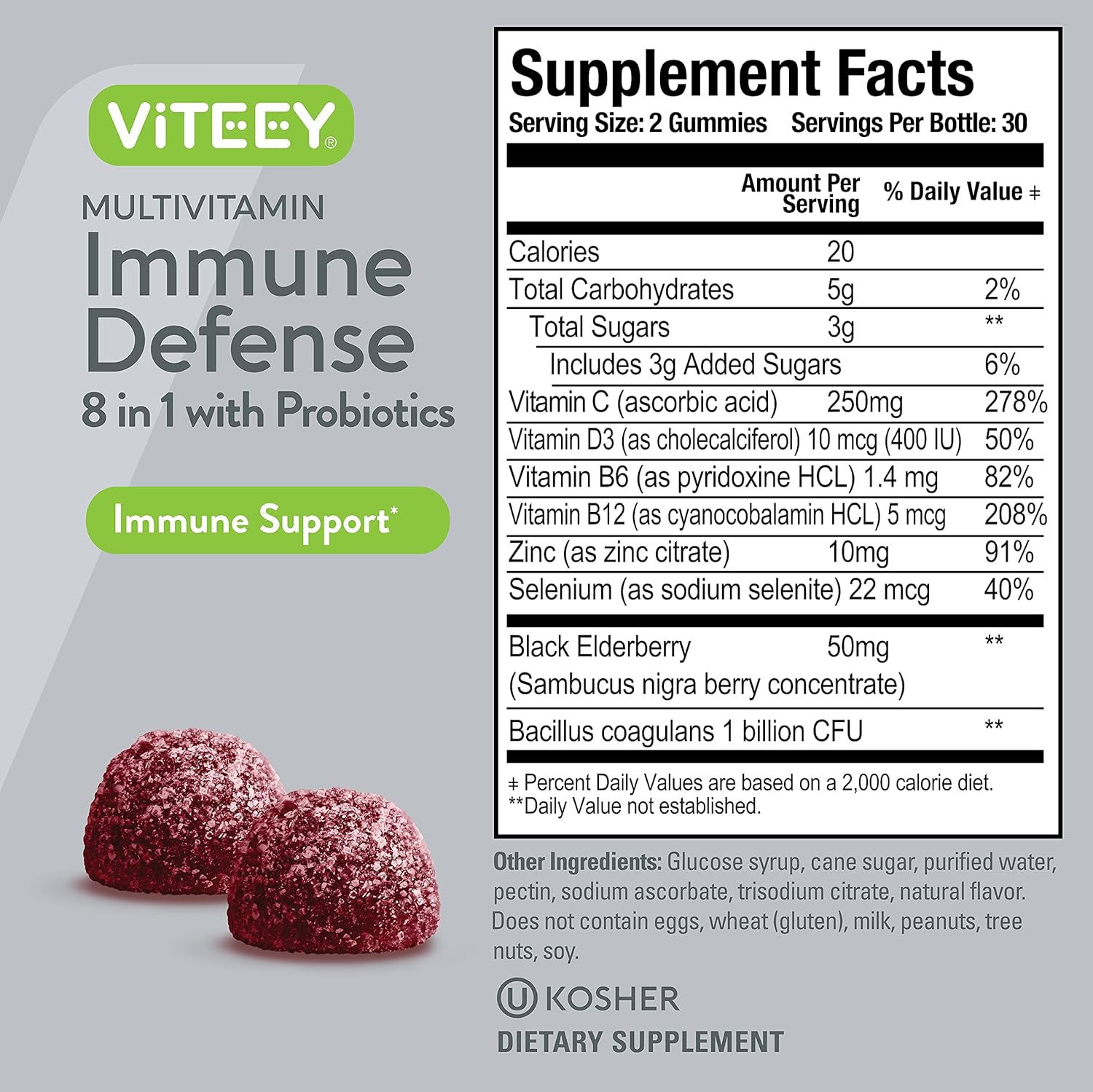 Viteey Multivitamin Gummies with Probiotics - Immune Support for Adults & Teens - Vegetarian Berry Flavored Chewable Supplement - BoostGo Australia