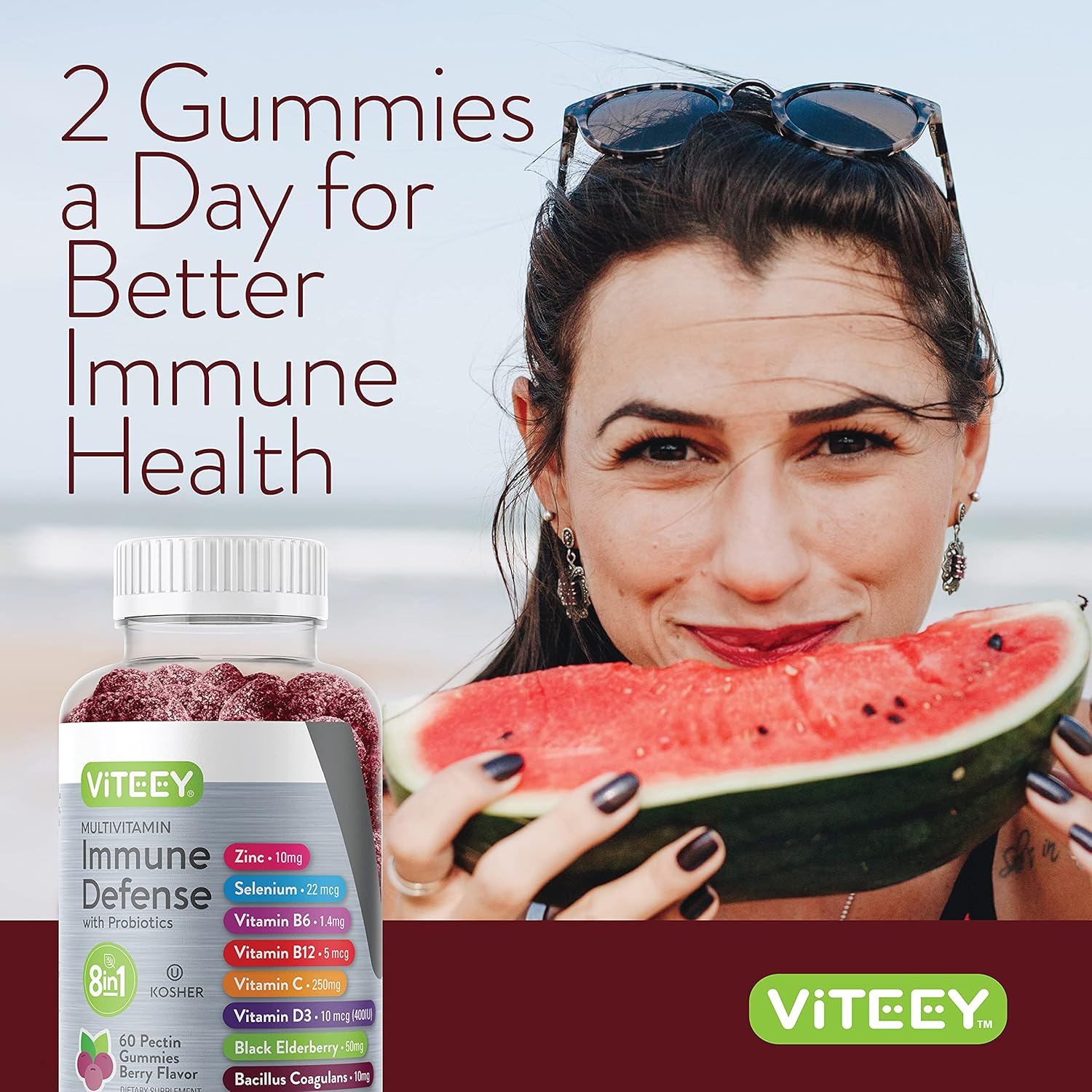 Viteey Multivitamin Gummies with Probiotics - Immune Support for Adults & Teens - Vegetarian Berry Flavored Chewable Supplement - BoostGo Australia